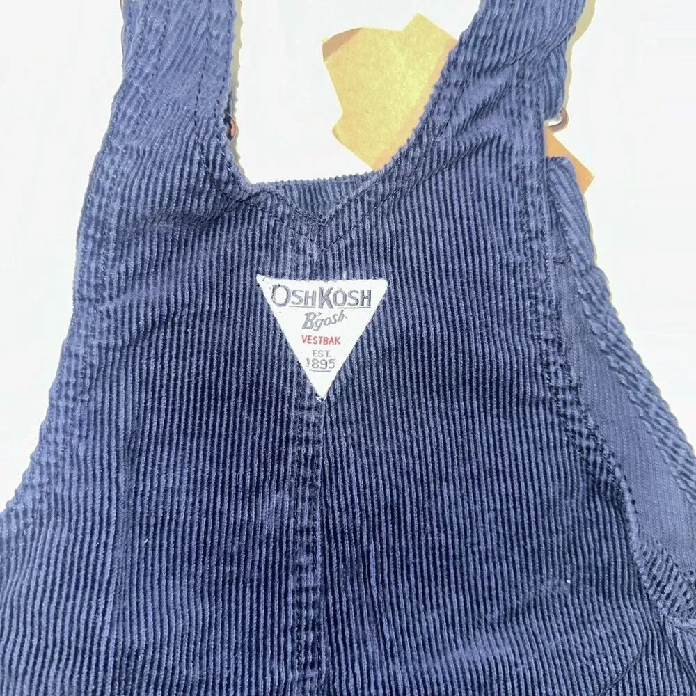 Vintage OSHKOSH B'GOSH navy Blue Corduroy Bear Print Overalls Kids 24 Months